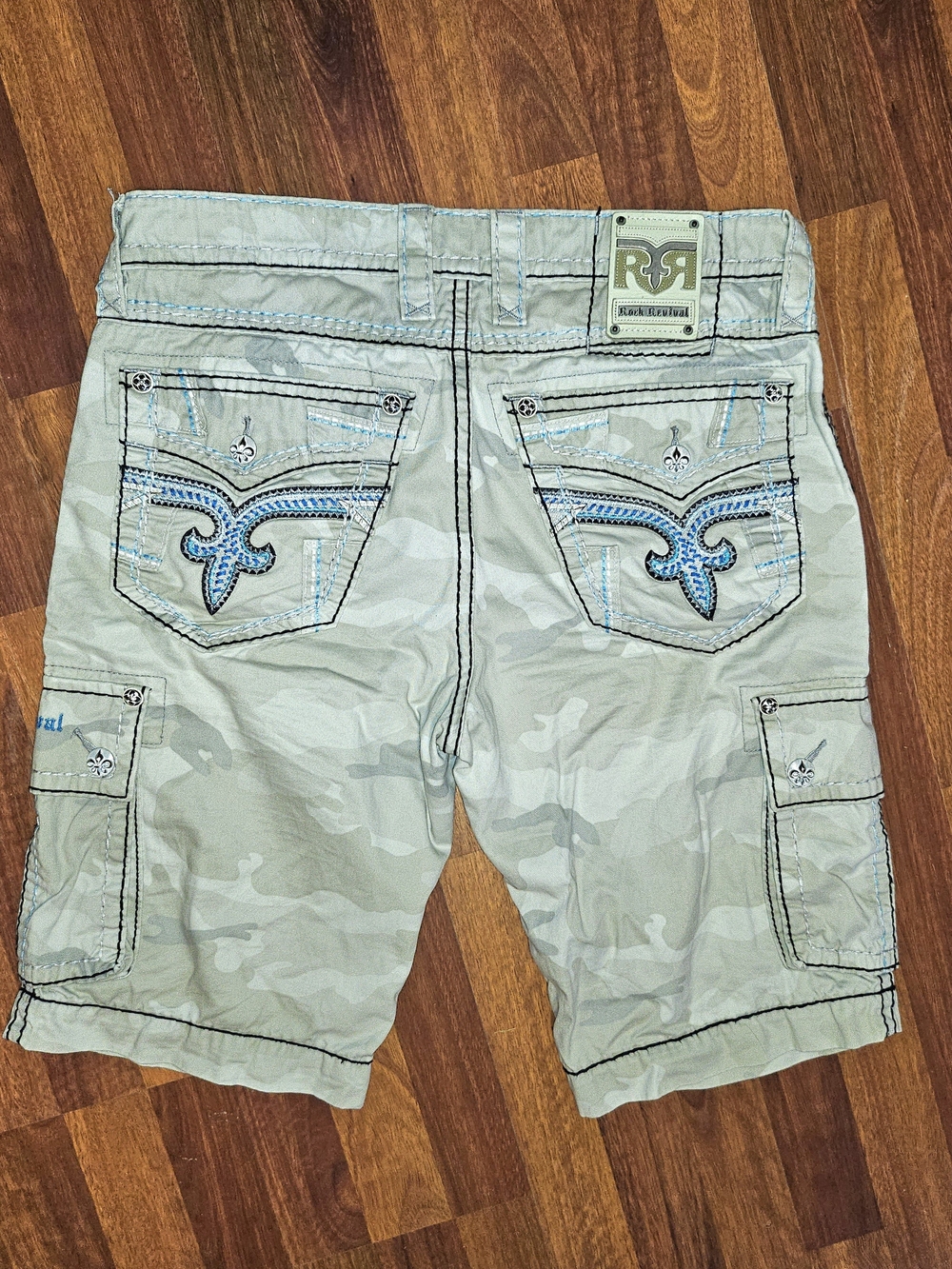 Rock Revival Men’s Camouflage Cargo Shorts - Blue Accents